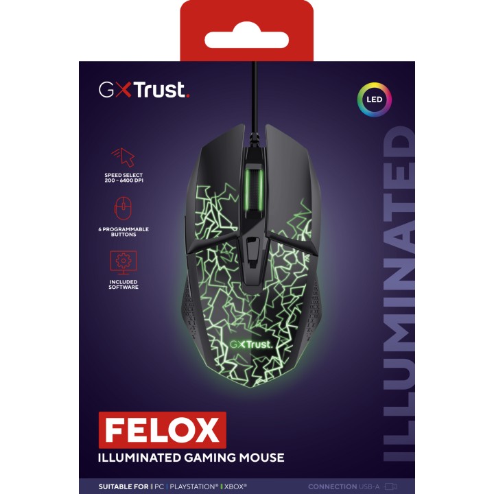 Ratón Gaming Trust GXT113 Felox RGB USB-A Negro (25749)