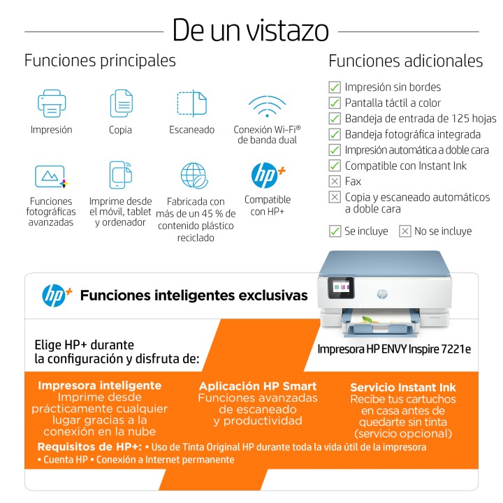 Multif HP Envy Inspire 7221e A4 Color Blanca (2H2N1B)