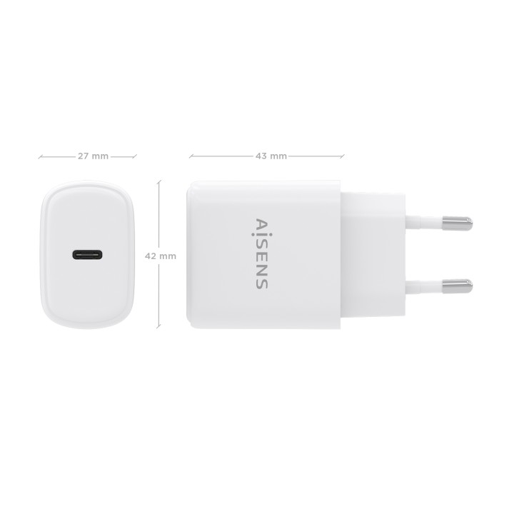 Cargador Pared AISENS GaN 1USB-C 30W Blanco (A110-0975)