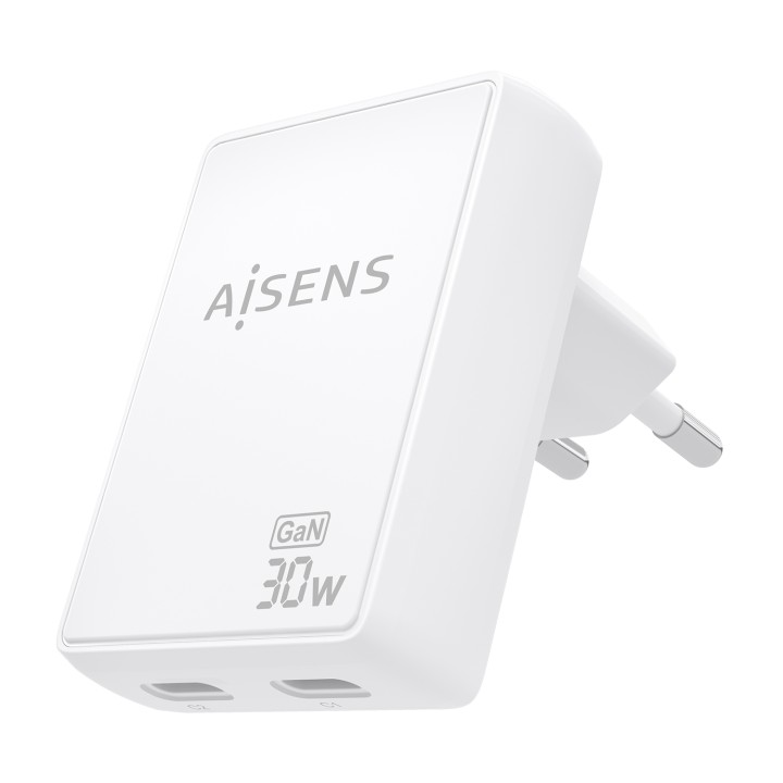 Cargador Pared AISENS GaN 30W 2xUSB-C (ASCH-30W2P075-W)