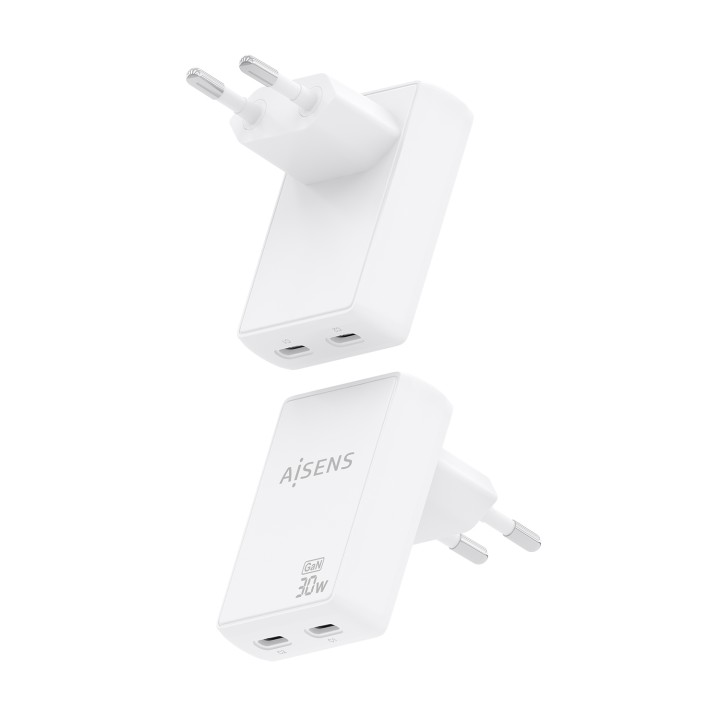 Cargador Pared AISENS GaN 30W 2xUSB-C (ASCH-30W2P075-W)