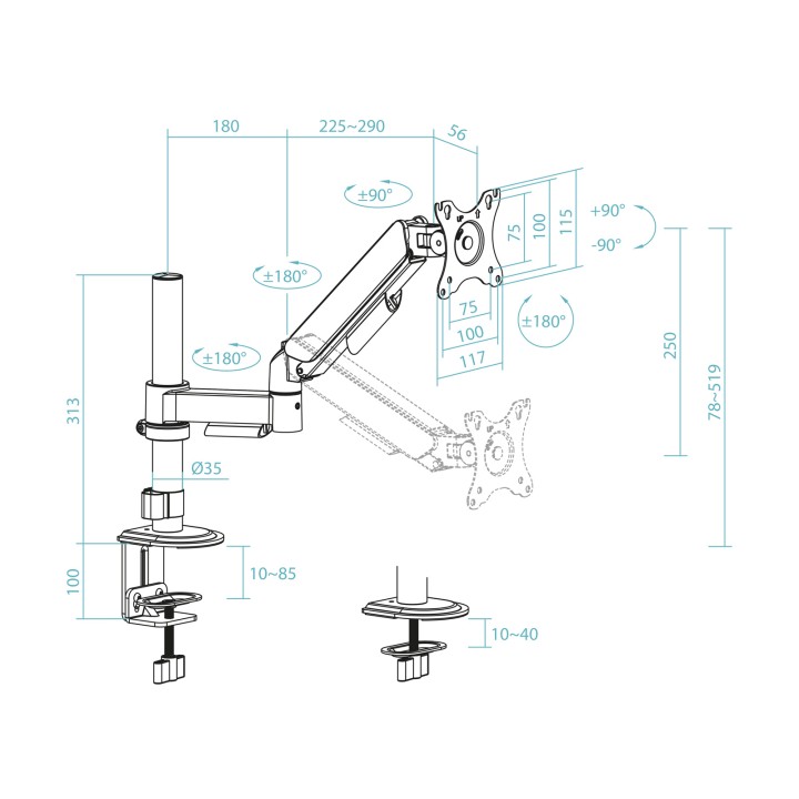 Soporte Mesa TooQ 17"-32" Gira/inclina (DB1532TNR-B)
