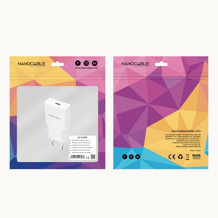Cargador Nanocable 1xUSB-C PD 30W Blanco (10.10.2027)