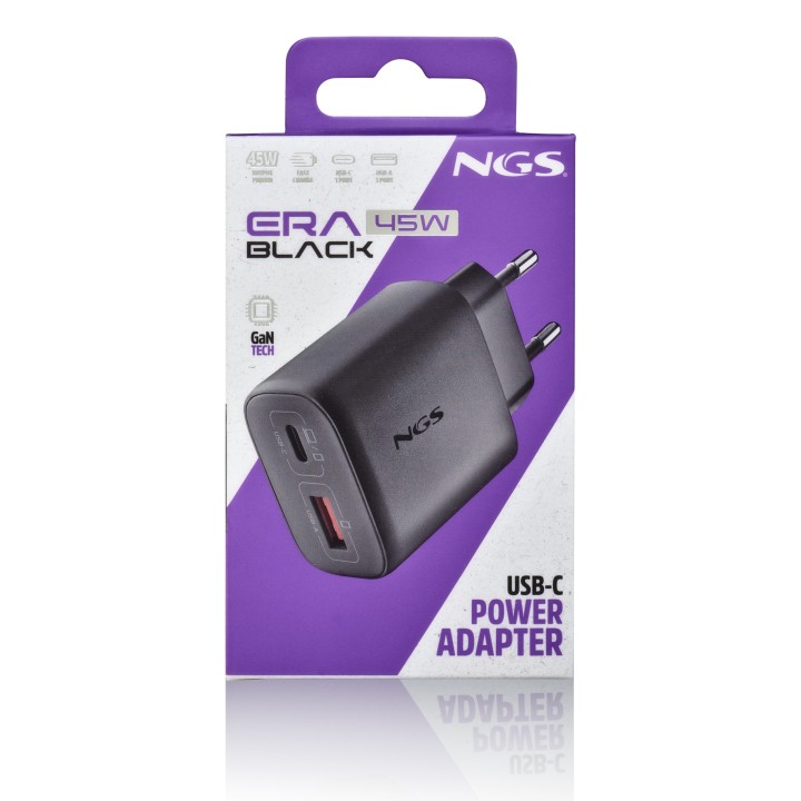Cargador NGS Era 45W 1USB-A 1USB-C Negro (ERA45WBLACK)