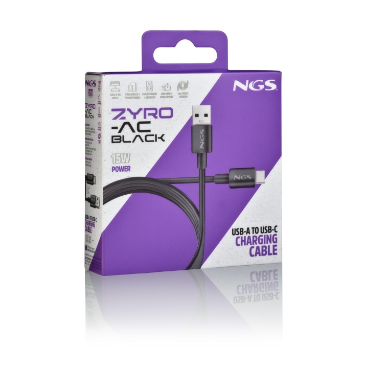 Cable NGS USB-A/M a USB-C/M 1m Negro (ZYRO-ACBLACK)