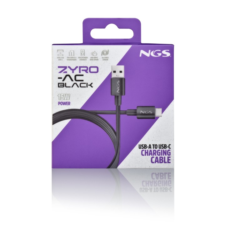 Cable NGS USB-A/M a USB-C/M 1m Negro (ZYRO-ACBLACK)