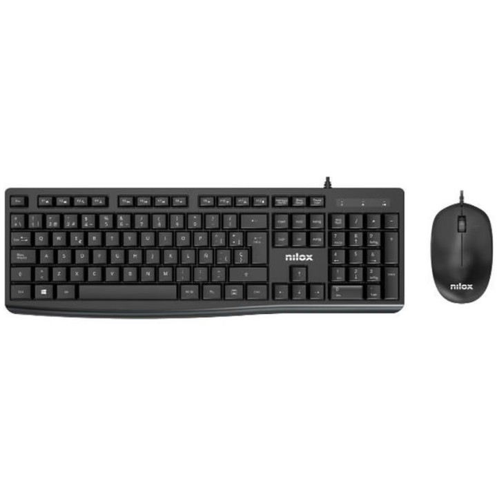 T+Ratón NILOX Óptico USB 1200dpi Negro (NXKME0012)
