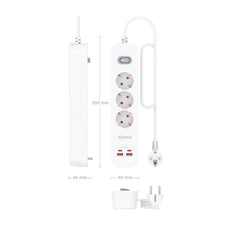 Regleta AISENS 3 Tomas 2xUSB-C 2xUSB-A (ASPS-2A2C10-W)