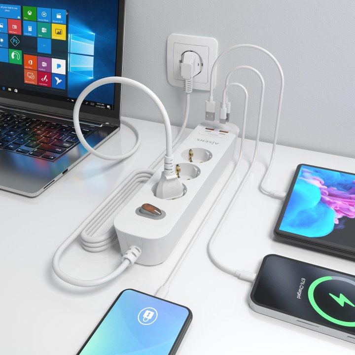 Regleta AISENS 3 Tomas 2xUSB-C 2xUSB-A (ASPS-2A2C10-W)