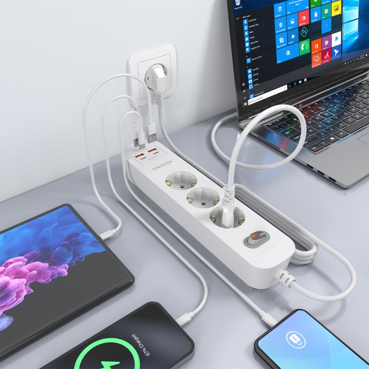 Regleta AISENS 3 Tomas 2xUSB-C 2xUSB-A (ASPS-2A2C10-W)