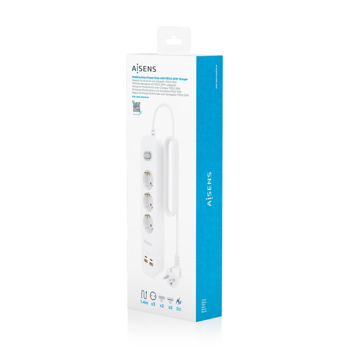 Regleta AISENS 3 Tomas 2xUSB-C 2xUSB-A (ASPS-2A2C10-W)