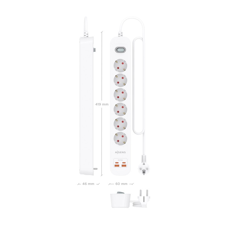 Regleta AISENS 6 Tomas 2xUSB-C 2xUSB-A (ASPS-2A2C16-W)