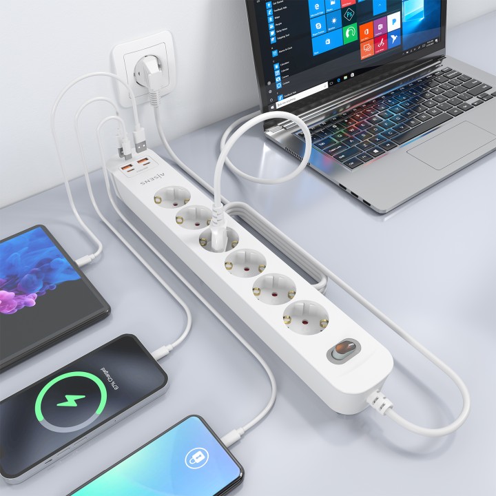 Regleta AISENS 6 Tomas 2xUSB-C 2xUSB-A (ASPS-2A2C16-W)