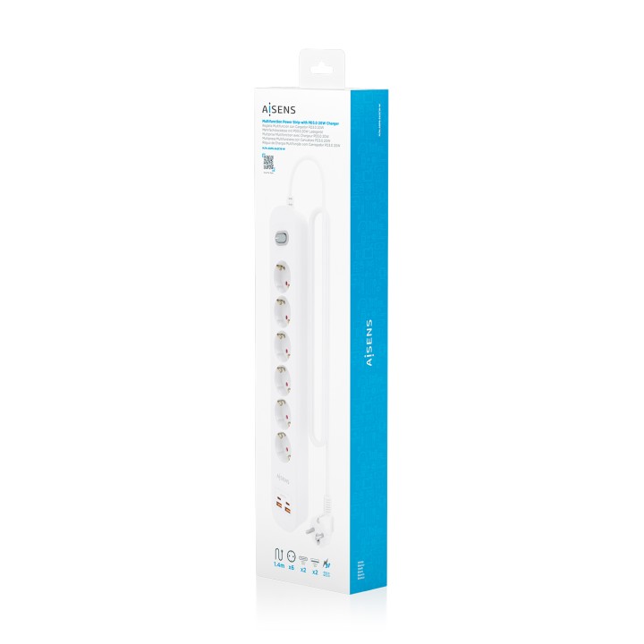 Regleta AISENS 6 Tomas 2xUSB-C 2xUSB-A (ASPS-2A2C16-W)