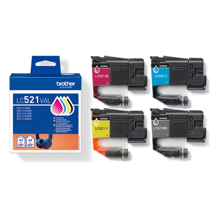 Tinta BROTHER Negro/Cian/Magenta/Amarillo (LC521VAL)