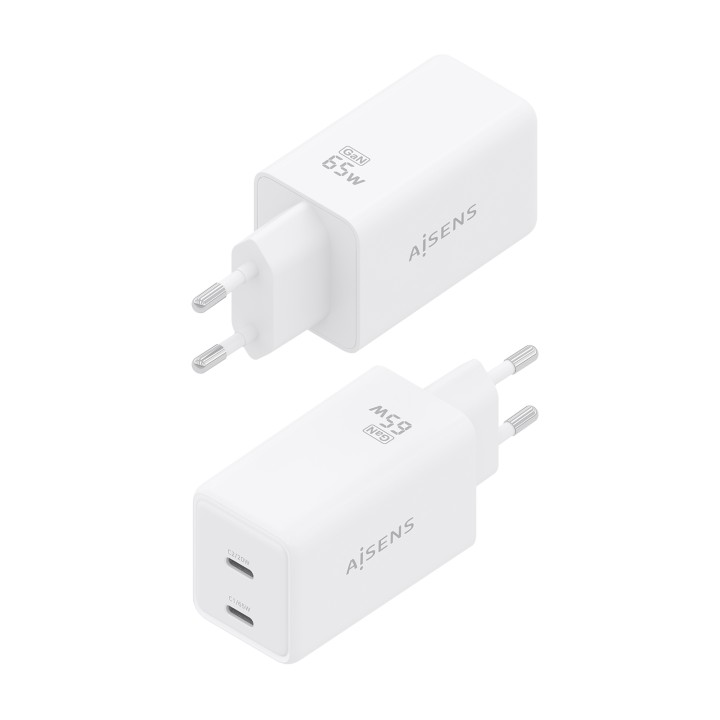 Cargador Pared AISENS GaN 65W 2xUSB-C (ASCH-65W2P078-W)