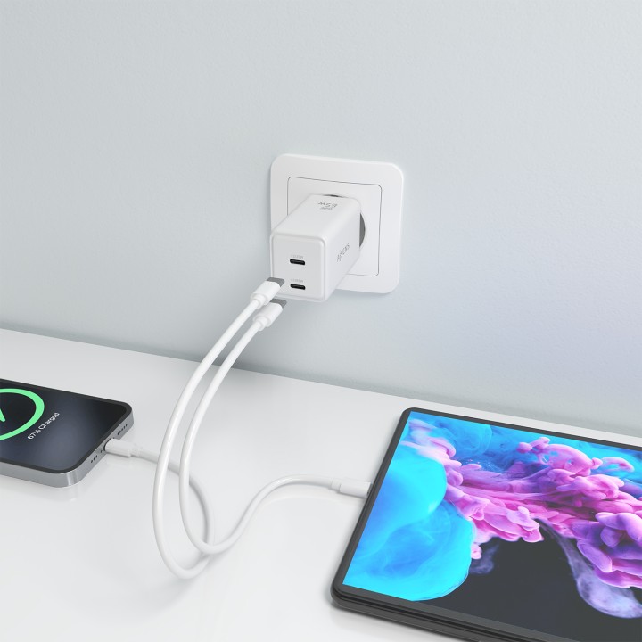 Cargador Pared AISENS GaN 65W 2xUSB-C (ASCH-65W2P078-W)