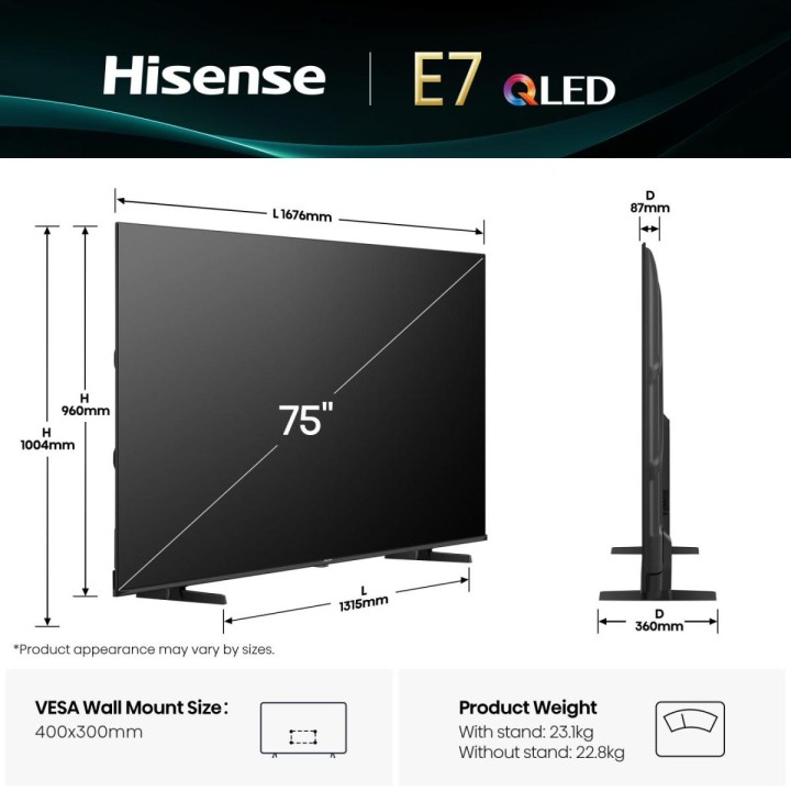 TV Hisense E7Q 75" QLED 4K UHD Smart TV Negro (75E7Q)