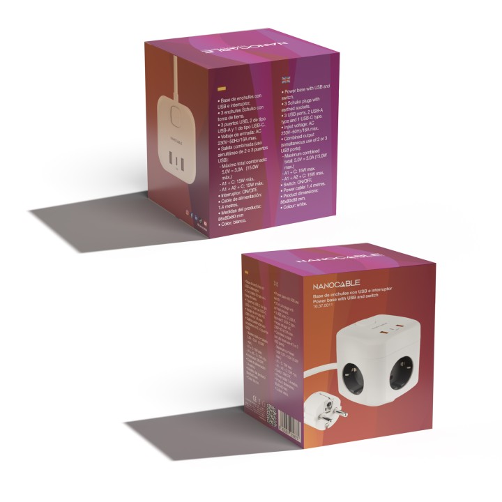 Regleta Nanocable 3xSchuko USB-A/C (10.37.0011)