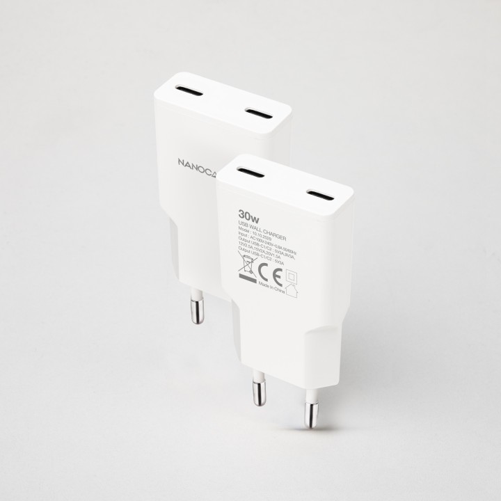 Cargador Nanocable 2xUSB-C PD 30W Blanco (10.10.2029)