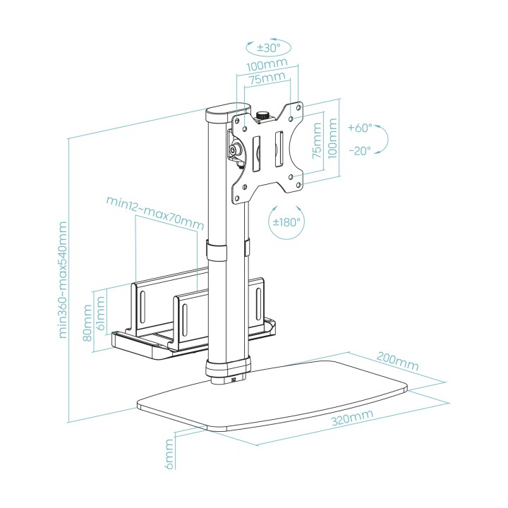 Soporte Mesa TooQ 17-27"+ Soporte Mini CPU (DB1128TN-B)
