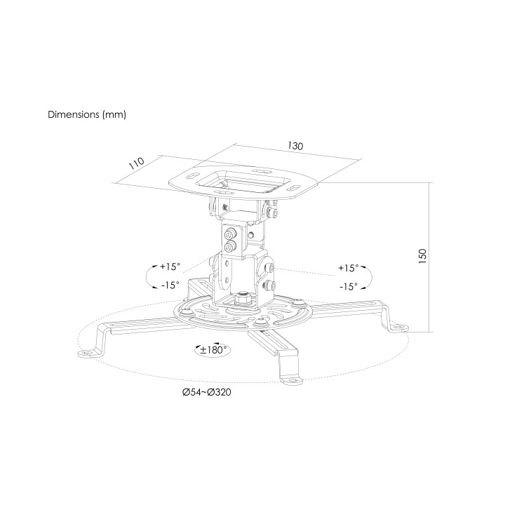 Soporte Techo EQUIP Proyector Máx 13.5kg Negro (650705)