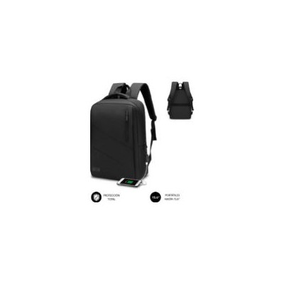 Mochila SUBBLIM City 15.6" USB Negra (SUB-BP-2BL2002)