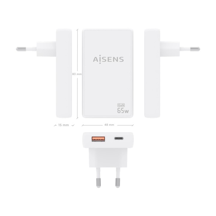 Cargador Pared AISENS GaN 65W UDB-A/C (ASCH-65W2P076-W)