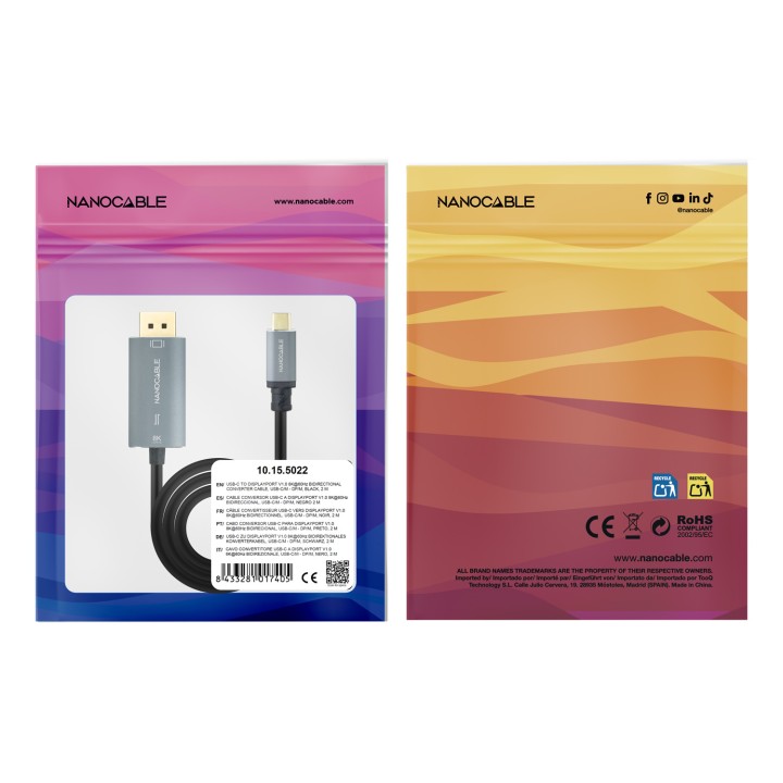 Nanocable USB-C/M a DP/M 8K 2m Negro (10.15.5022)