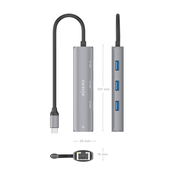 Dock AISENS USB-C a 1USB-A/2USB-C/1RJ45 (ASUC-4P040-GR)