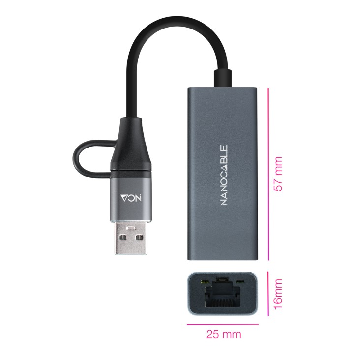 Conversor Nanocable USB-A+USB-C/M a RJ45 (10.03.0411)
