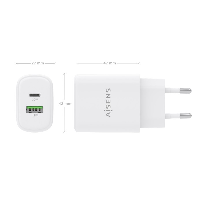 Cargador de Pared AISENS USB-A/C 30W Blanco (A110-0977)