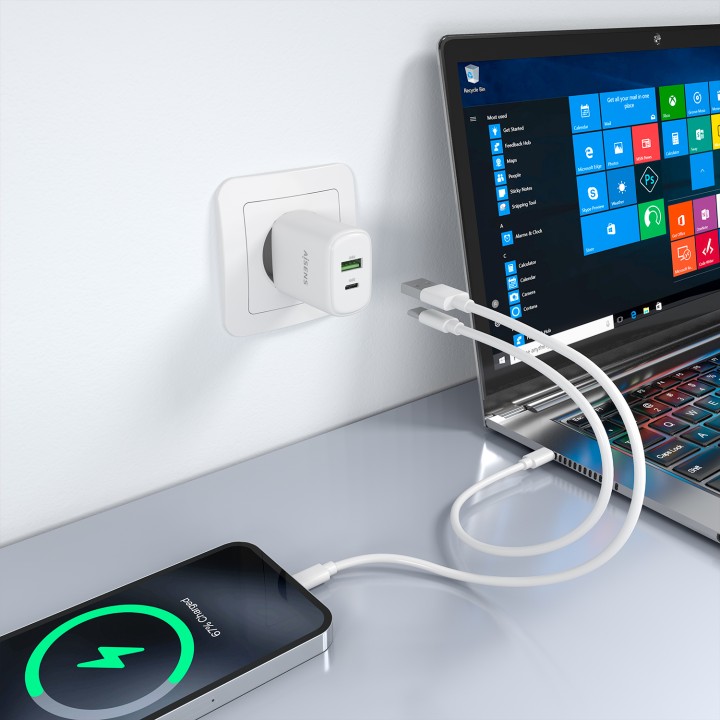Cargador de Pared AISENS USB-A/C 30W Blanco (A110-0977)