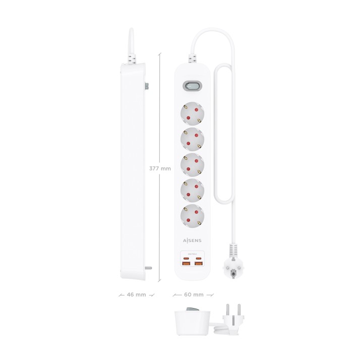 Regleta AISENS 5 Tomas 2xUSB-C 2xUSB-A (ASPS-2A2C14-W)