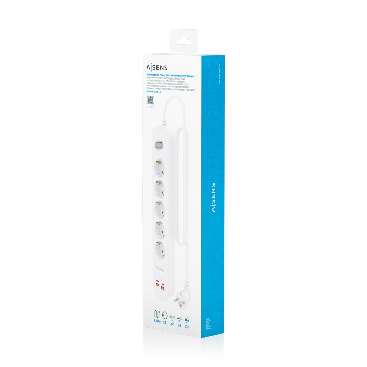 Regleta AISENS 5 Tomas 2xUSB-C 2xUSB-A (ASPS-2A2C14-W)