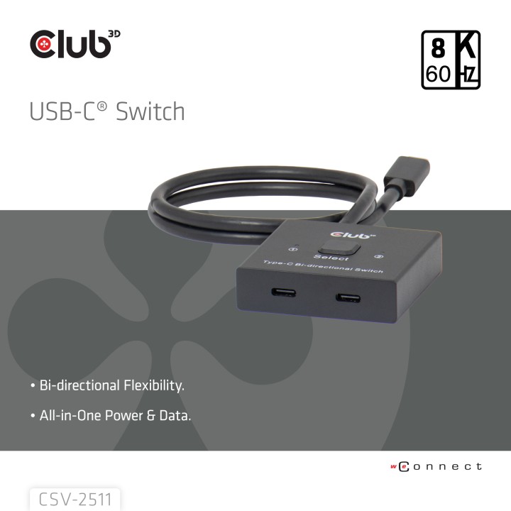 Switch Club 3D 8K UHD 2xUSB-C 2xDP Negro (CSV-2511)