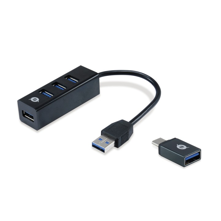 Hub CONCEPTRONIC 4xUSB 3.0+Adaptador USB-C (HUBBIES04B)