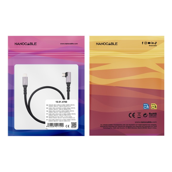Nanocable USB-C/M a USB-C/M 0.5m Negro (10.01.4700)