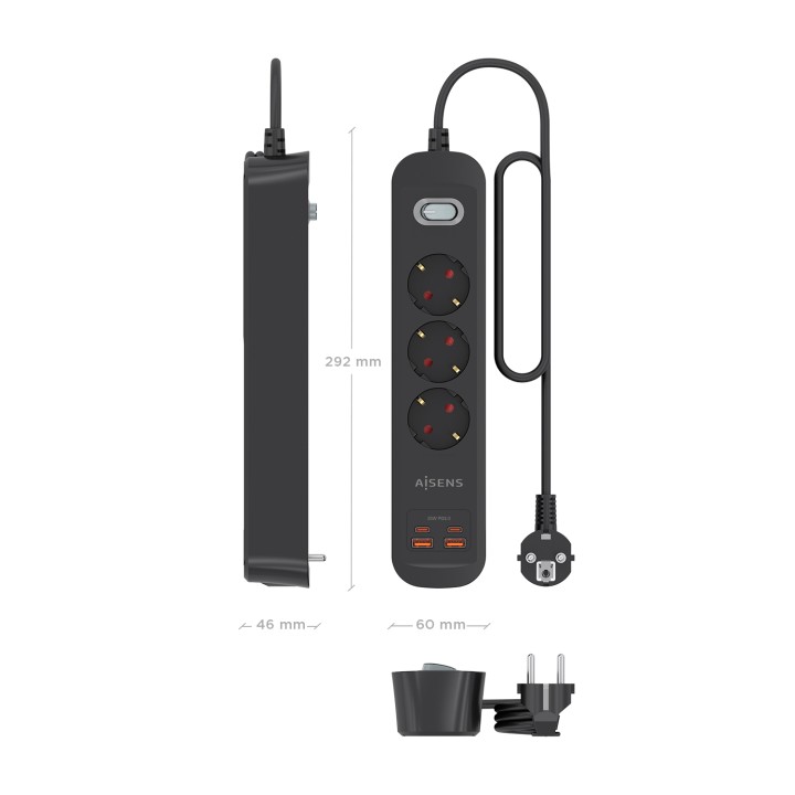 Regleta AISENS 3 Tomas 2xUSB-C 2xUSB-A (ASPS-2A2C11-BK)