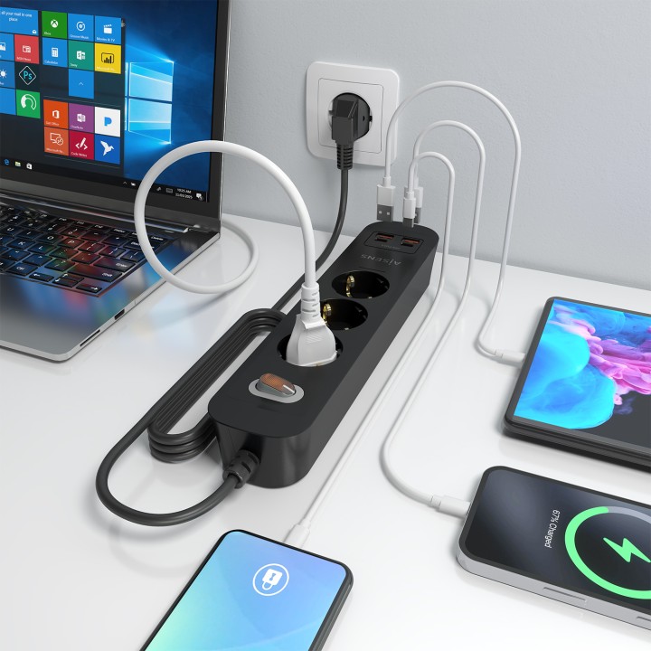 Regleta AISENS 3 Tomas 2xUSB-C 2xUSB-A (ASPS-2A2C11-BK)