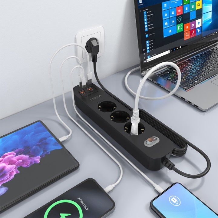 Regleta AISENS 3 Tomas 2xUSB-C 2xUSB-A (ASPS-2A2C11-BK)