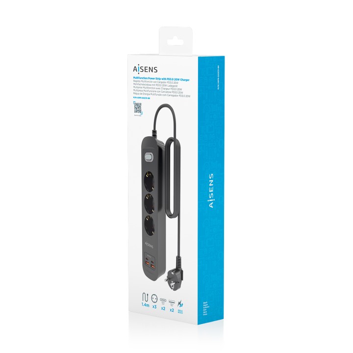 Regleta AISENS 3 Tomas 2xUSB-C 2xUSB-A (ASPS-2A2C11-BK)