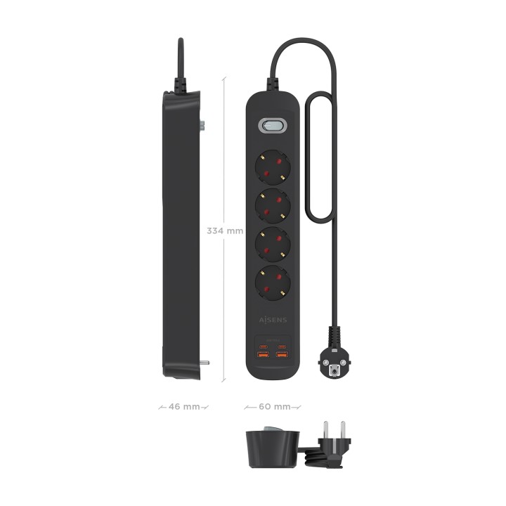 Regleta AISENS 4Tomas 2xUSB-C 2xUSB-A (ASPS-2A2C13-BK)