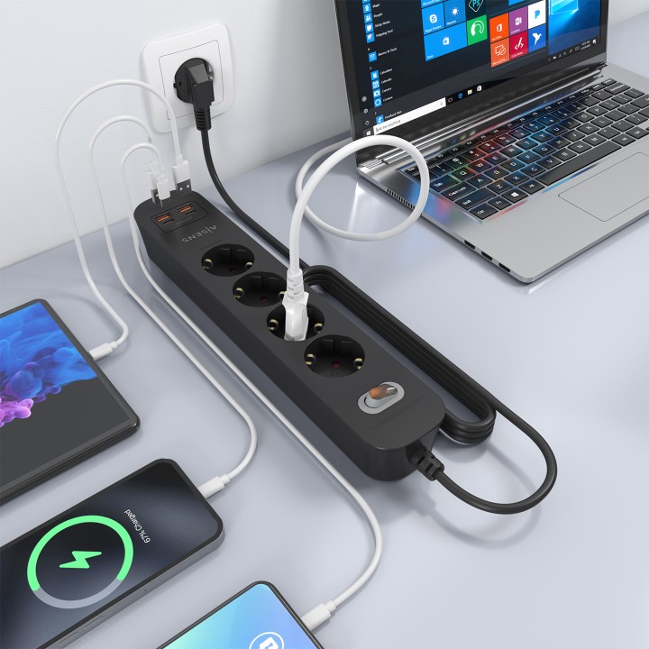 Regleta AISENS 4Tomas 2xUSB-C 2xUSB-A (ASPS-2A2C13-BK)