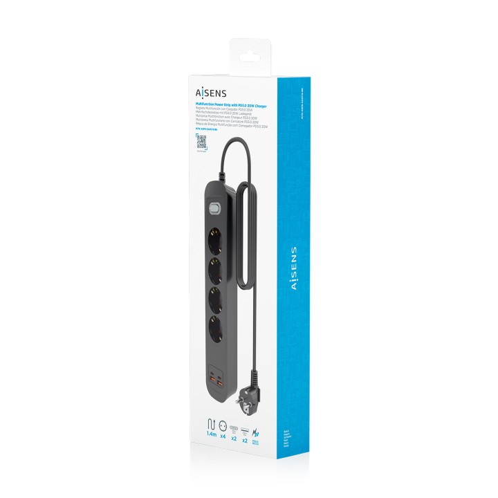 Regleta AISENS 4Tomas 2xUSB-C 2xUSB-A (ASPS-2A2C13-BK)
