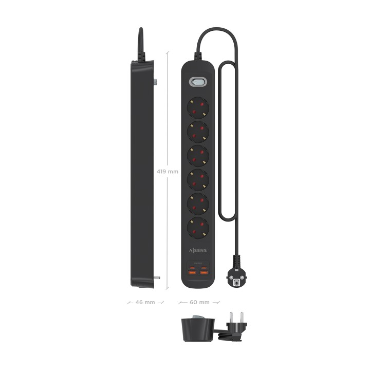 Regleta AISENS 6 Tomas 2xUSB-C 2xUSB-A (ASPS-2A2C17-BK)