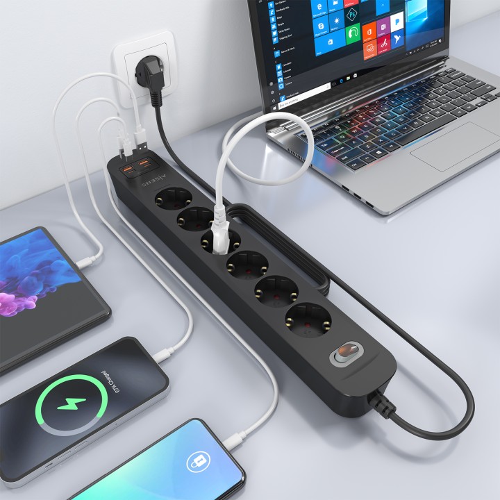 Regleta AISENS 6 Tomas 2xUSB-C 2xUSB-A (ASPS-2A2C17-BK)