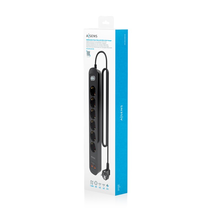 Regleta AISENS 6 Tomas 2xUSB-C 2xUSB-A (ASPS-2A2C17-BK)