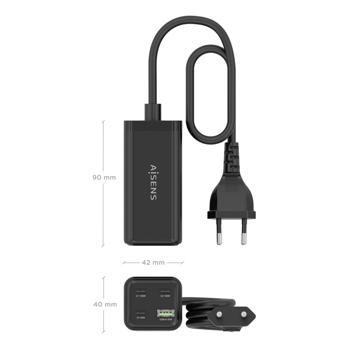 Cargador AISENS 100W 1xUSB-A 3USB-C (ASCH-100W4P054-BK)