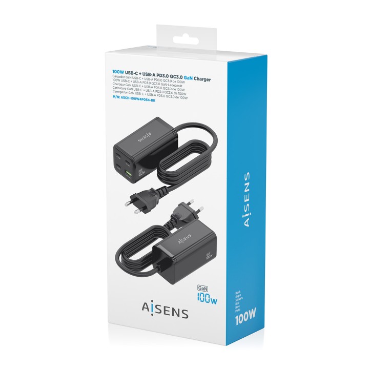 Cargador AISENS 100W 1xUSB-A 3USB-C (ASCH-100W4P054-BK)